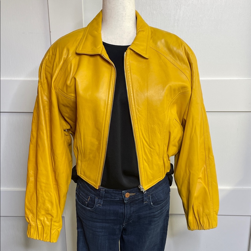 Michael Hoban Yellow Leather Vintage Puffer Jacket - Sz M
